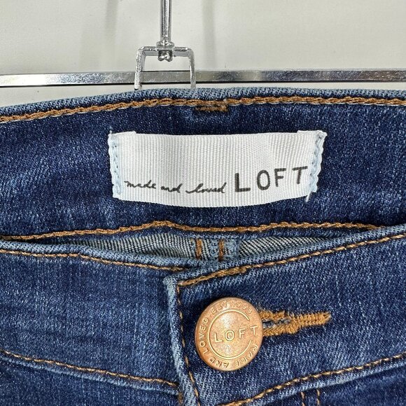 3/$25 LOFT Modern Skinny Jeans 25 Raw Frayed Hem Stretchy Medium Wash Blue Denim - Picture 2 of 7